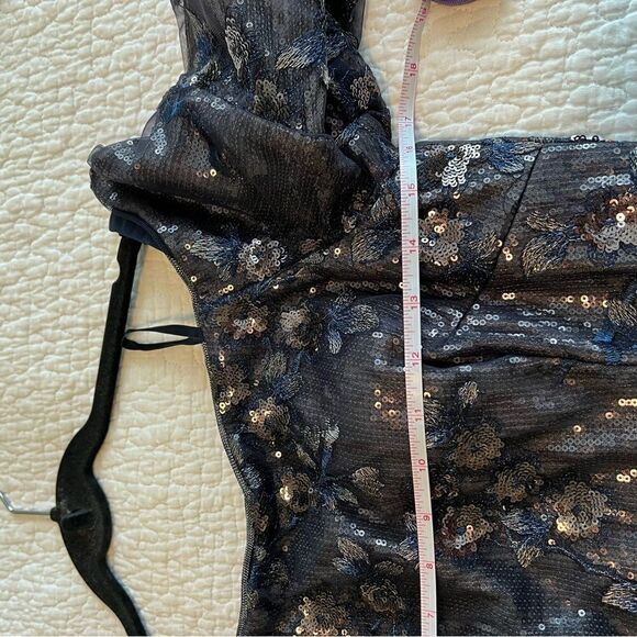 Aidan Mattox Blue Sequin Off the Shoulder Dress Gown Long 6 - Picture 13 of 15